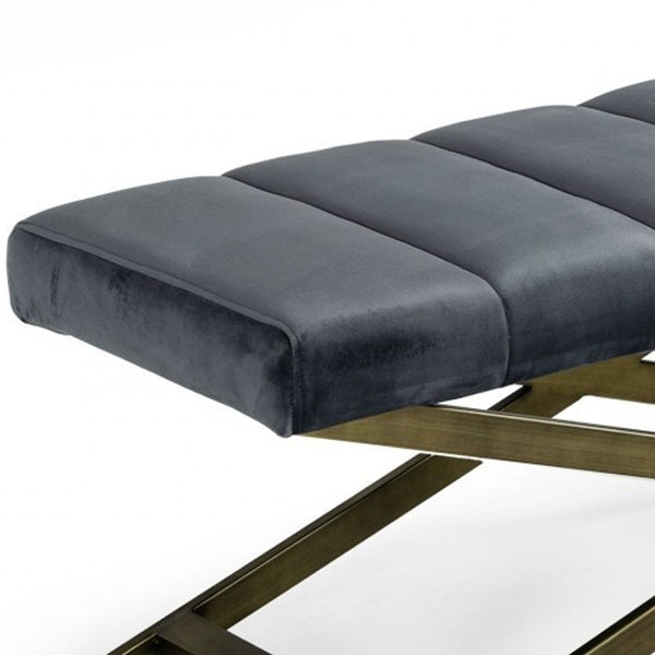 Homeroots 47" Gray And Gold Upholstered Velvet Dining Bench  Metal 473172