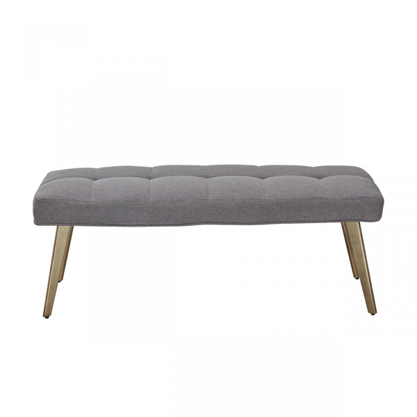 Homeroots 47" Gray And Antiqued Brass Tufted Linen Blend Upholstered Dining Bench  Metal 473174
