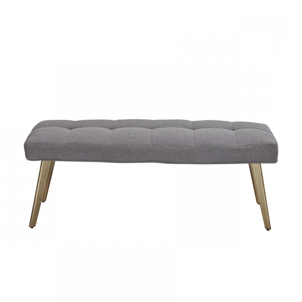 Homeroots 47" Gray And Antiqued Brass Tufted Linen Blend Upholstered Dining Bench  Metal 473174