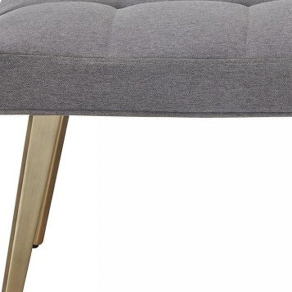 Homeroots 47" Gray And Antiqued Brass Tufted Linen Blend Upholstered Dining Bench  Metal 473174