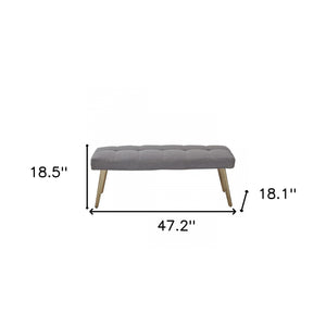 Homeroots 47" Gray And Antiqued Brass Tufted Linen Blend Upholstered Dining Bench  Metal 473174