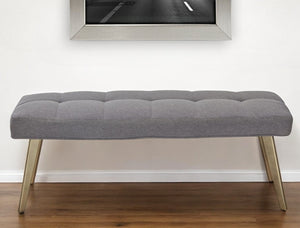 Homeroots 47" Gray And Antiqued Brass Tufted Linen Blend Upholstered Dining Bench  Metal 473174