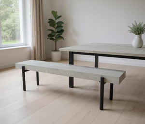 HomeRoots 63" Contemporary Gray Concrete Dining Bench with Sturdy Black Metal Base for Modern Spaces 473175