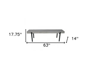 HomeRoots 63" Contemporary Gray Concrete Dining Bench with Sturdy Black Metal Base for Modern Spaces 473175