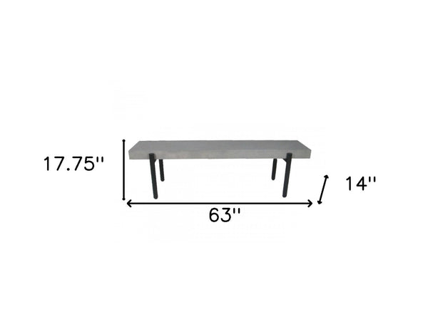 HomeRoots 63" Contemporary Gray Concrete Dining Bench with Sturdy Black Metal Base for Modern Spaces 473175