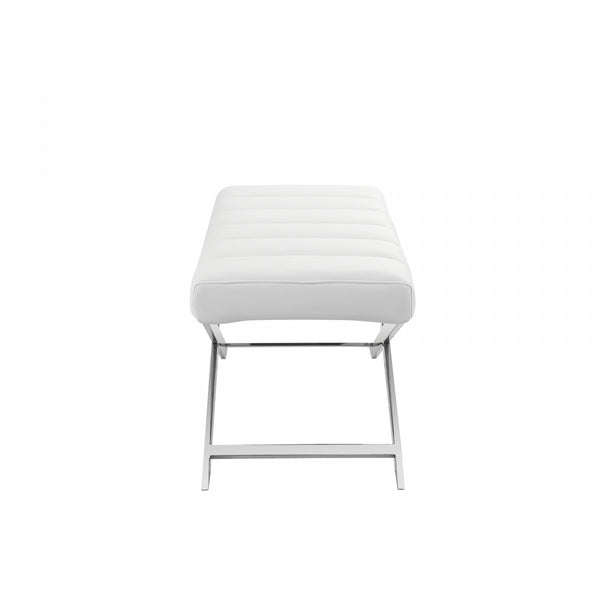 Homeroots 47" White And Silver Tufted Faux Leather Upholstered Dining Bench  Metal 473176