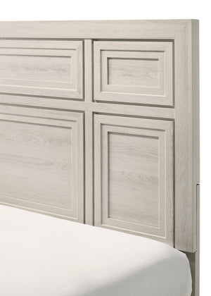 English Elm 1pc Elegant Panel Queen Bed with Framed Headboard and Recessed Detailing for Serene Bedroom Retreat Antique White 82.05 L x 33.98 W x 5.91 H B2741S00598