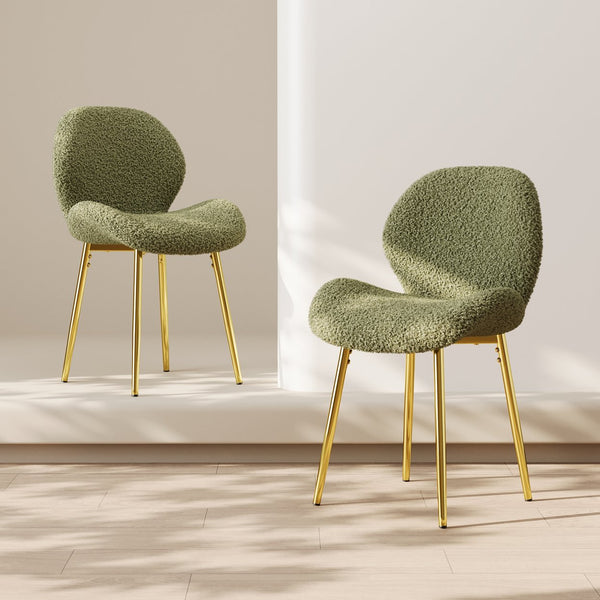 English Elm Modern Minimalist Green Teddy Velvet Dining Chairs Set Of 2 - Stylish Comfort For Any Space! W1727P251143