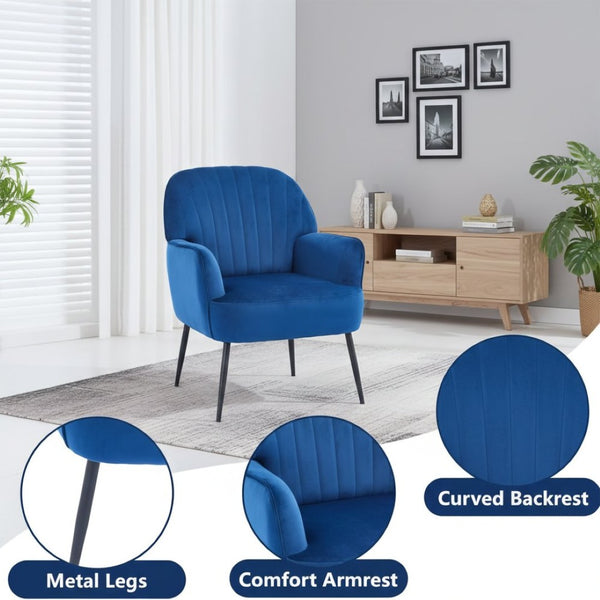 English Elm Velvet Barrel Accent Chair Tufted Shell Back with Metal Legs for Living Room Blue W5722P462510