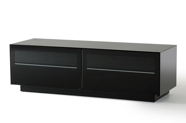 HomeRoots 59" Modern Black Glass & Wood Enclosed TV Stand with Storage & Wire Management for Stylish Living Spaces 473285