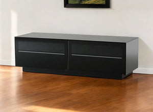 HomeRoots 59" Modern Black Glass & Wood Enclosed TV Stand with Storage & Wire Management for Stylish Living Spaces 473285