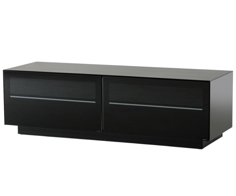 Homeroots 59" Modern Black Glass And Wood Enclosed Tv Stand With Smart Cable Management For Stylish Storage  Glass,Manufactured Wood 473285