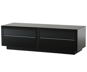 HomeRoots 59" Modern Black Glass & Wood Enclosed TV Stand with Storage & Wire Management for Stylish Living Spaces 473285