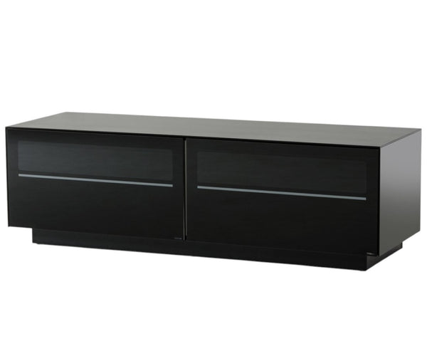 HomeRoots 59" Modern Black Glass & Wood Enclosed TV Stand with Storage & Wire Management for Stylish Living Spaces 473285