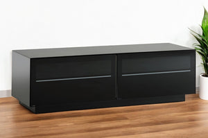 HomeRoots 59" Modern Black Glass & Wood Enclosed TV Stand with Storage & Wire Management for Stylish Living Spaces 473285