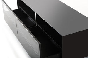 HomeRoots 59" Modern Black Glass & Wood Enclosed TV Stand with Storage & Wire Management for Stylish Living Spaces 473285