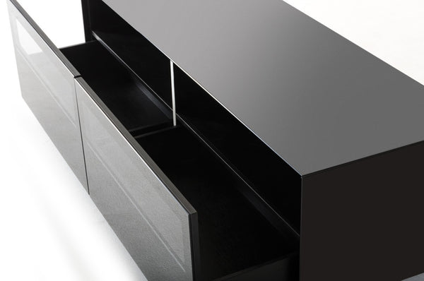 HomeRoots 59" Modern Black Glass & Wood Enclosed TV Stand with Storage & Wire Management for Stylish Living Spaces 473285