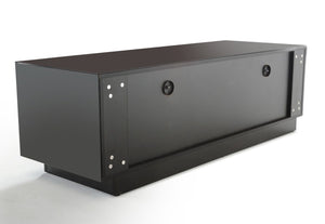 HomeRoots 59" Modern Black Glass & Wood Enclosed TV Stand with Storage & Wire Management for Stylish Living Spaces 473285