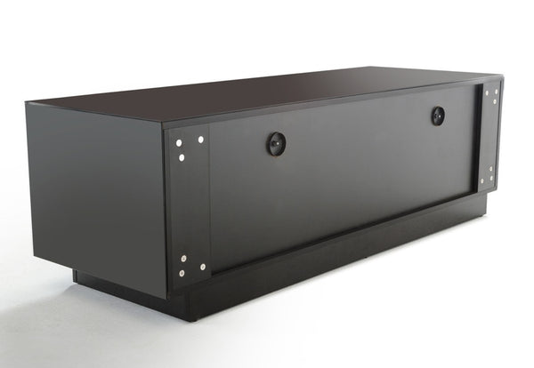 HomeRoots 59" Modern Black Glass & Wood Enclosed TV Stand with Storage & Wire Management for Stylish Living Spaces 473285