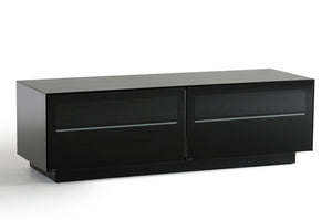 HomeRoots 59" Modern Black Glass & Wood Enclosed TV Stand with Storage & Wire Management for Stylish Living Spaces 473285