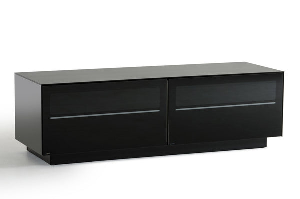HomeRoots 59" Modern Black Glass & Wood Enclosed TV Stand with Storage & Wire Management for Stylish Living Spaces 473285