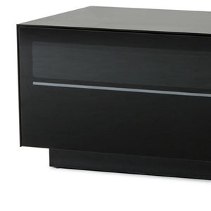 HomeRoots 59" Modern Black Glass & Wood Enclosed TV Stand with Storage & Wire Management for Stylish Living Spaces 473285