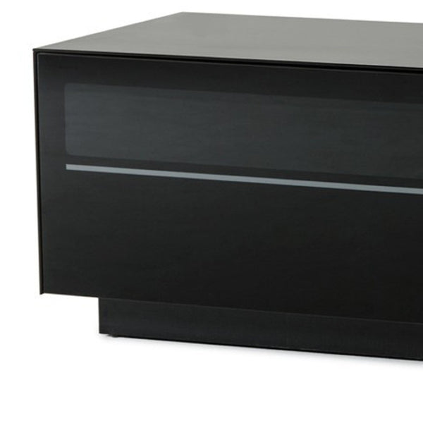 HomeRoots 59" Modern Black Glass & Wood Enclosed TV Stand with Storage & Wire Management for Stylish Living Spaces 473285