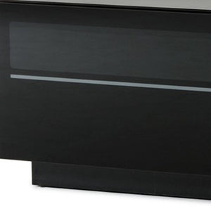 HomeRoots 59" Modern Black Glass & Wood Enclosed TV Stand with Storage & Wire Management for Stylish Living Spaces 473285