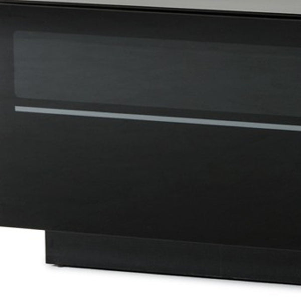HomeRoots 59" Modern Black Glass & Wood Enclosed TV Stand with Storage & Wire Management for Stylish Living Spaces 473285