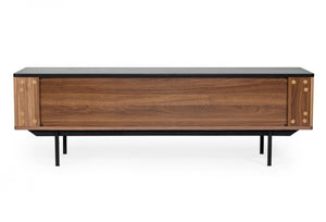 HomeRoots 63" Walnut and Gray Wood TV Stand with Open Shelves, Enclosed Storage, and Cable Management Solution 473295