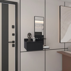 English Elm Floating Hallway Cabinet with Mirror and Drawer, 3 Open Shelves, Space-Saving Modern Entryway Storage Black 31.5 L x 18.11 W x 5.91 H B097P250897