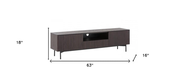 Homeroots 63" Stylish Dark Brown & Black Wood-metal Tv Stand With Open Storage & Wire Management Solution  Manufactured Wood,Metal 473298