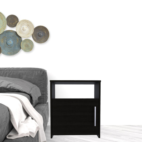 Homeroots 23" Black One Cabinet Faux Wood Nightstand   473303