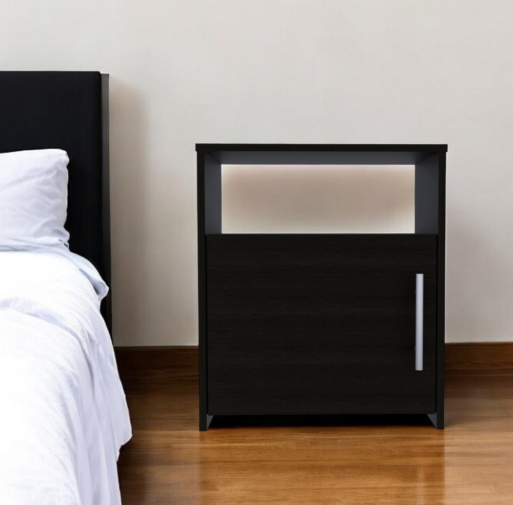 HomeRoots 23" Black Wood Nightstand - Modern Compact Design with Metal Accents for Stylish Versatile Storage 473303