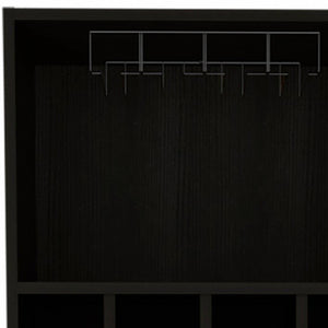 Homeroots 71" Black Tall Bar Cabinet With Two Door Panels And Top Wine Glass Rack  Particle Board 473306