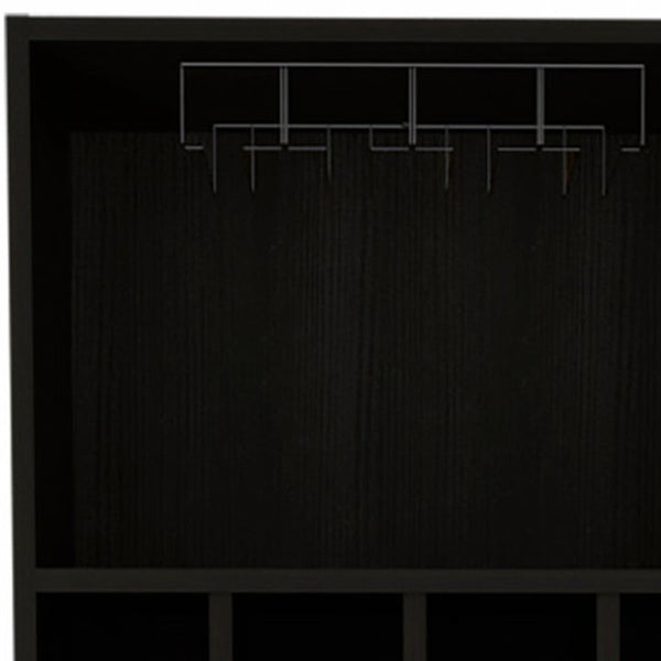 Homeroots 71" Black Tall Bar Cabinet With Two Door Panels And Top Wine Glass Rack  Particle Board 473306