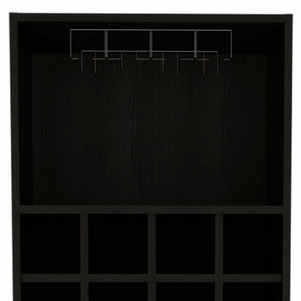 Homeroots 71" Black Tall Bar Cabinet With Two Door Panels And Top Wine Glass Rack  Particle Board 473306