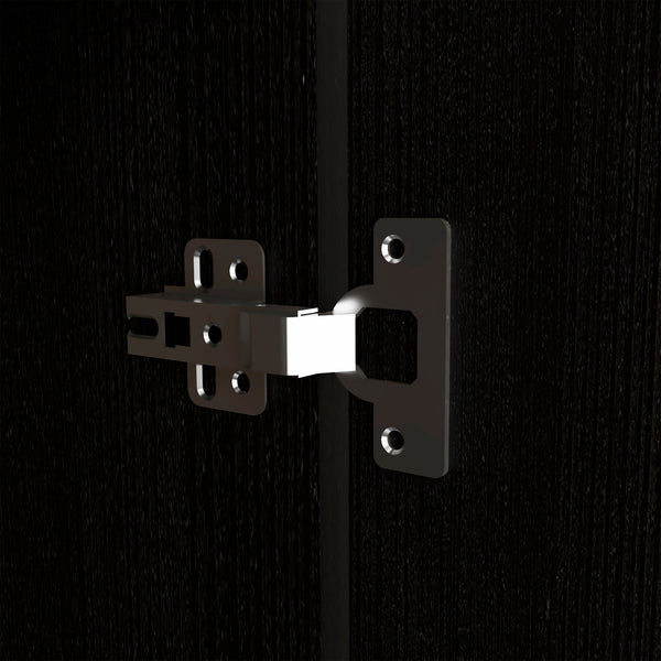 Homeroots 71" Black Tall Bar Cabinet With Two Door Panels And Top Wine Glass Rack  Particle Board 473306