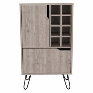 HomeRoots Light Gray Bar Cabinet with Modern Design, Spacious Storage & Stylish Geometric Metal Legs 473307