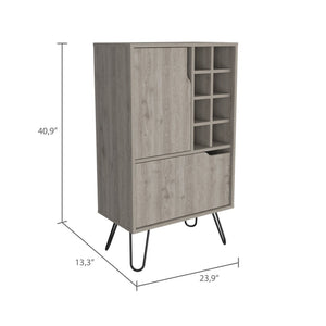 HomeRoots Light Gray Bar Cabinet with Modern Design, Spacious Storage & Stylish Geometric Metal Legs 473307