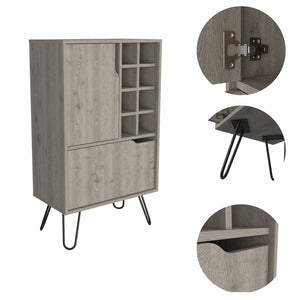 HomeRoots Light Gray Bar Cabinet with Modern Design, Spacious Storage & Stylish Geometric Metal Legs 473307