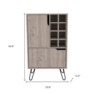 HomeRoots Light Gray Bar Cabinet with Modern Design, Spacious Storage & Stylish Geometric Metal Legs 473307