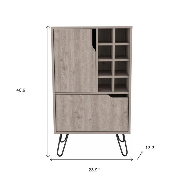 HomeRoots Light Gray Bar Cabinet with Modern Design, Spacious Storage & Stylish Geometric Metal Legs 473307
