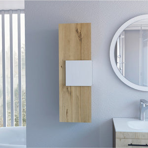 HomeRoots Light Oak Vertical Hanging Cabinet - Stylish, Moisture-Resistant Storage for Modern Bathrooms & More 473309