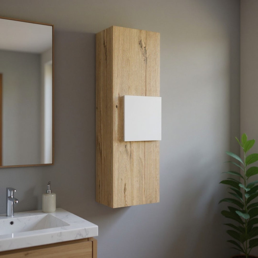 HomeRoots Light Oak Vertical Hanging Cabinet - Stylish, Moisture-Resistant Storage for Modern Bathrooms & More 473309