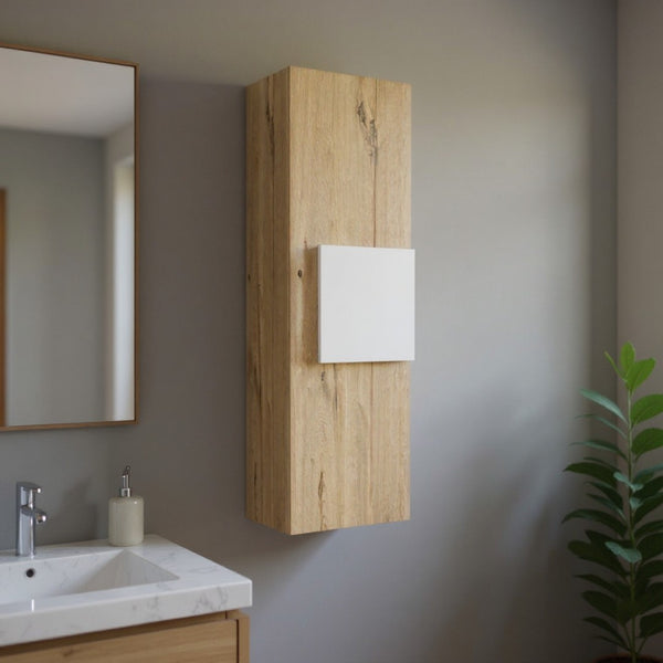 HomeRoots Light Oak Vertical Hanging Cabinet - Stylish, Moisture-Resistant Storage for Modern Bathrooms & More 473309