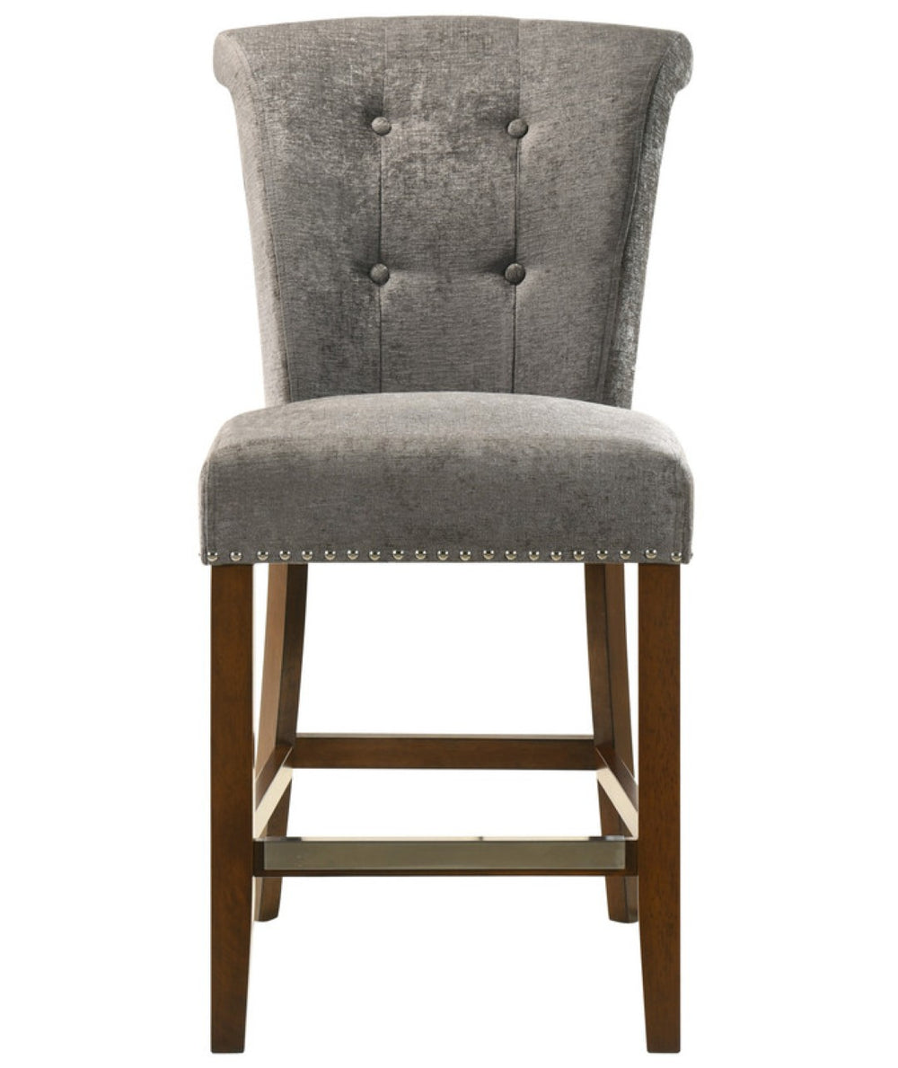 English Elm Alfie Tufted Gray Fabric Counterstool with Nailhead Trim and Espresso Wood Legs B2749P413183