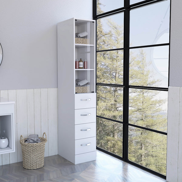 Homeroots White Bathroom Storage Cabinet With Glass Door And Sliding Drawers  Particle Board 473310