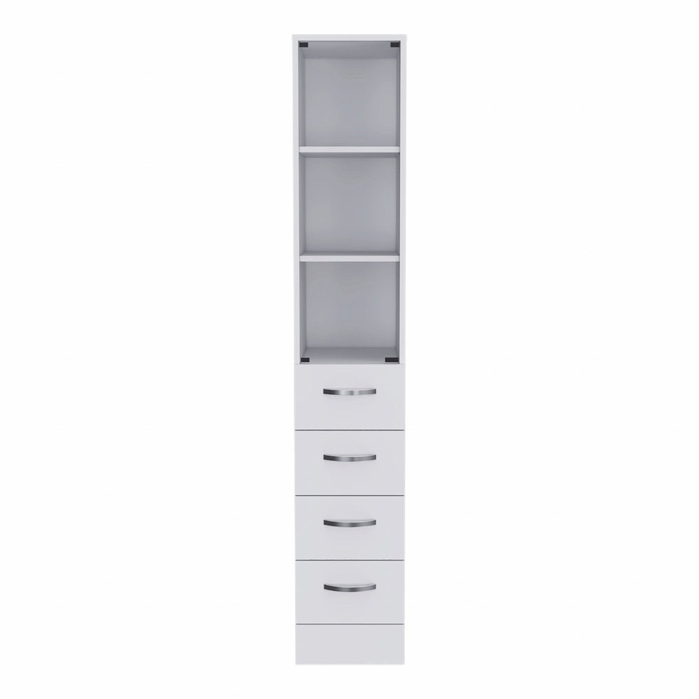 Homeroots White Bathroom Storage Cabinet With Glass Door And Sliding Drawers  Particle Board 473310