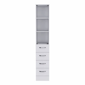 Homeroots White Bathroom Storage Cabinet With Glass Door And Sliding Drawers  Particle Board 473310